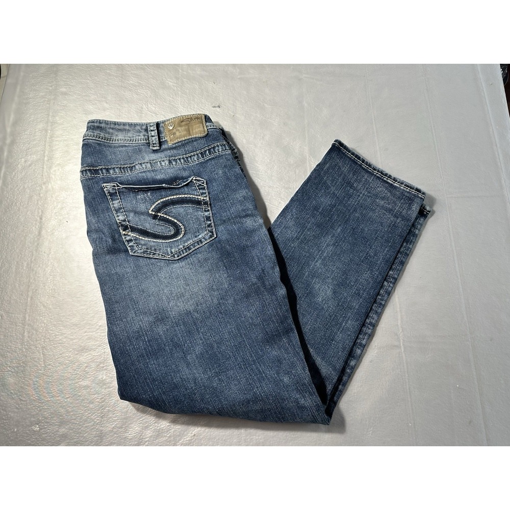 Silver Jeans Co Boyfriend Jeans Womens 18 L25 Blue Distressed Cropped Denim Y2K